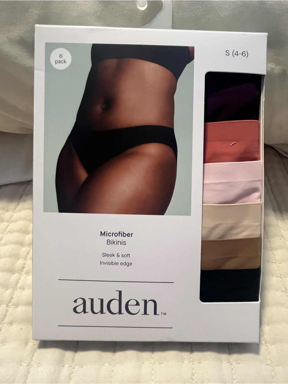Auden Microfiber Bikini 6-Pack - Black, Burgundy, Coral, Blush, Cream, Tan S